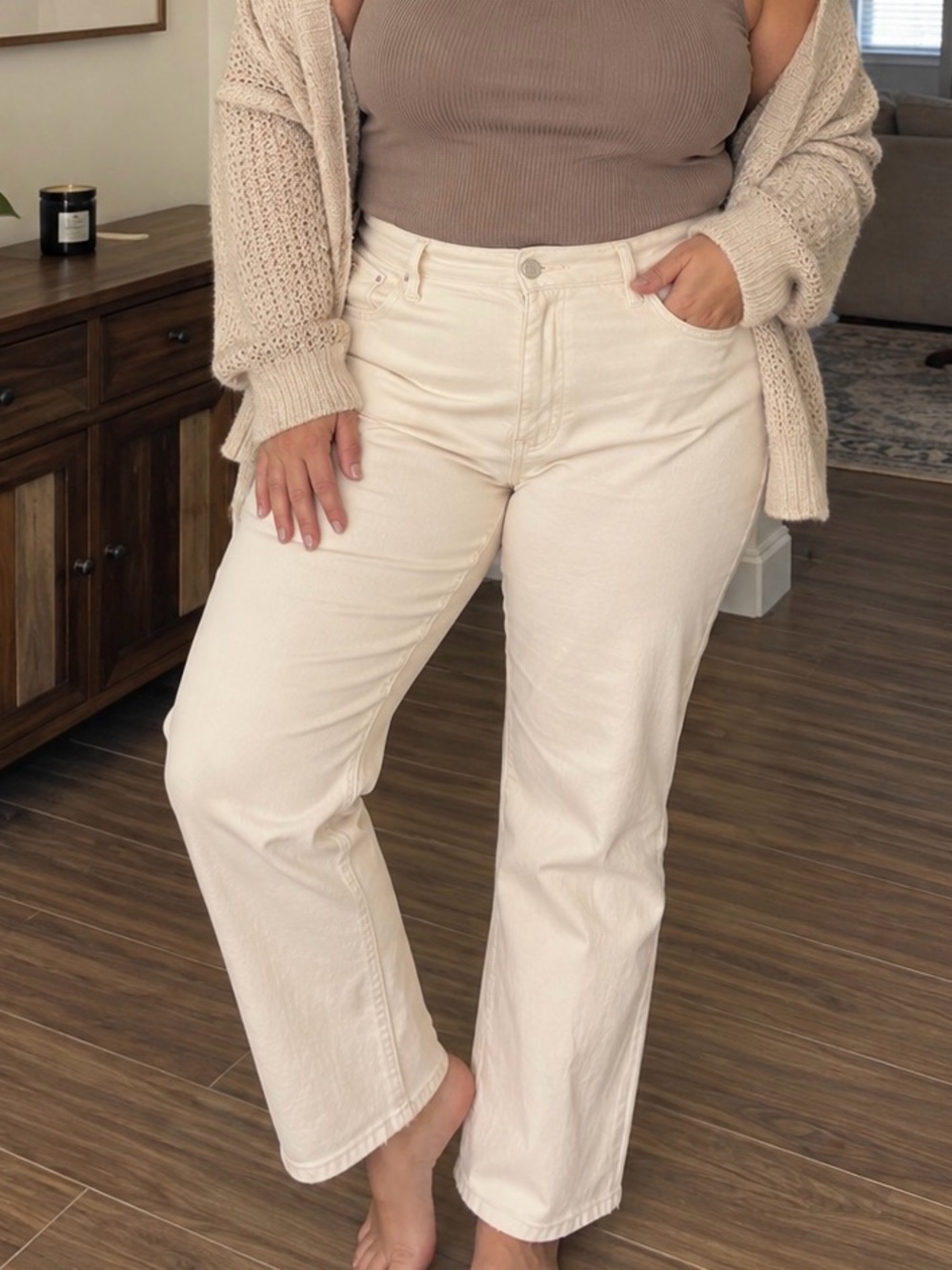 The Drop Janine Slim Straight Leg Jeans Ecru 36 (20W) NWT